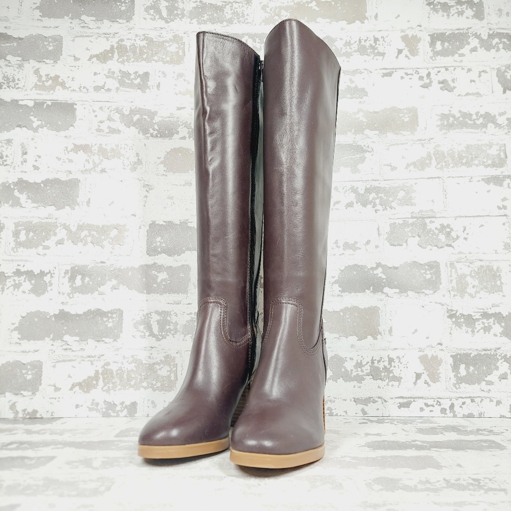 New Giani Bernini Odette Burgundy Leather Block Heel Knee High Boots M585 - Picture 2 of 13